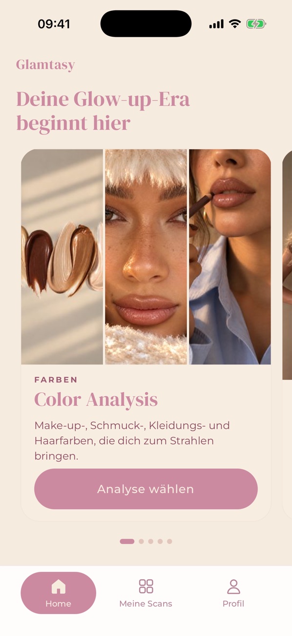 Startseite der Glamtasy-App